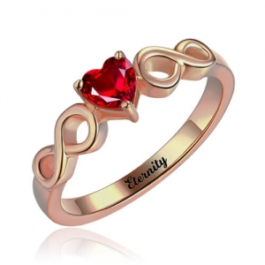 Herz Gravierter Unendlichkeit-Ring mit Geburtsstein Rosa-Gold