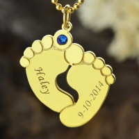 Memory Baby's Feet Charms Pendant with Birthstone 18K Gold Plated