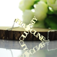 Personalized Glossy Two Names Cross Necklace Sterling Silver