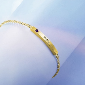 4 Sided Personalised Birthstone Bar Name Bracelet Gold Plated