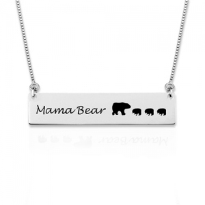 Personalized Mama and Bear Bar Necklace 2-5 Bears Sterling Silver