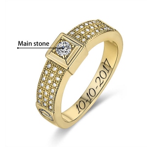 10k/14k Engraved Gemstone Classic Engagement Ring