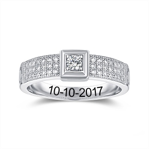 Engraved Gemstone Classic Engagement Ring In Silver