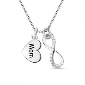 Personalized Engraved Infinity and Heart Charm Necklace Sterling Silver
