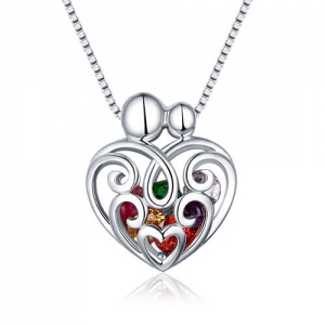 Caged Heart Neckalce-Custom Birthstone Necklace for Mother