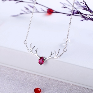 Customized Deer Antler Birthstone Necklace In Sterling Silver