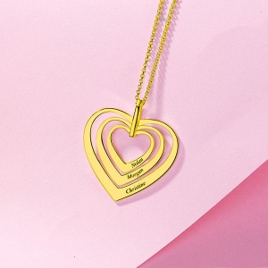 Customized Engraved Family Heart Necklace In Gold