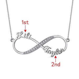 Customized Infinity 2 Names CZ Necklace In Sterling Silver