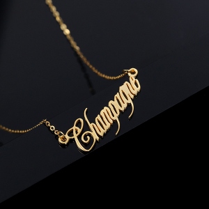 Bespoke Solid Gold Champagne Font Name Necklace