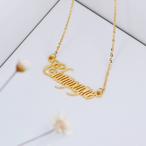 Solid Gold Personalized Champagne Font Name Necklace