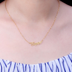 Bespoke Solid Gold Champagne Font Name Necklace