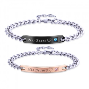 Personalized Engraved Couples Matching Bracelets Stainless Steel