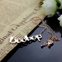 Solid Rose Gold Personalized Beetle Font Letter Name Necklace