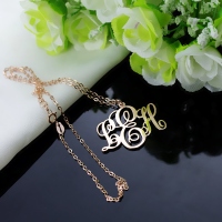 Personalized Vine Font Initial Monogram Necklace Solid Rose Gold