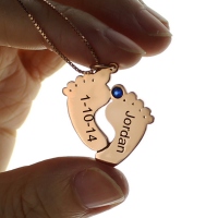 Engraved Baby Feet Imprint Necklace with Date & Name Rose Gold