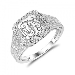 Personalized Engraved Monogram Ring With Cubic Zirconia