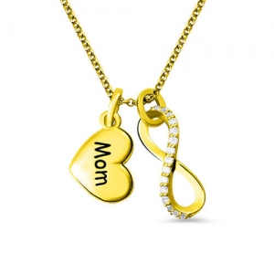 Personalized Engraved Infinity and Heart Charm Necklace Gold Plated