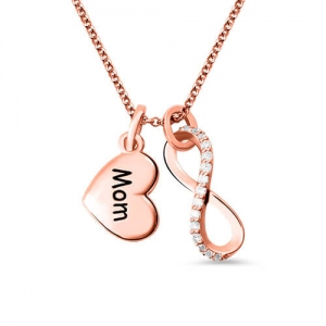 Personalized Engraved Infinity and Heart Charm Necklace Rose Gold