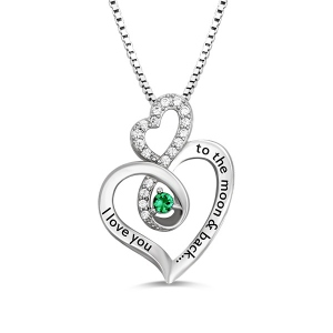 Personalized Infinity Heart Birthstone Love Necklace Sterling Silver