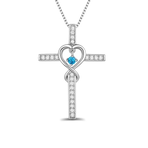 Customized Infinity Cross Birthstone Necklace