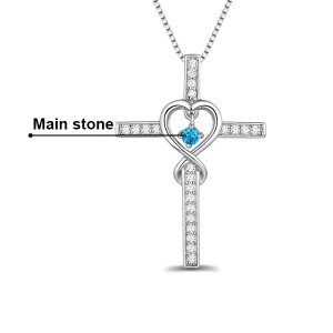 Customized Infinity Cross Birthstone Necklace