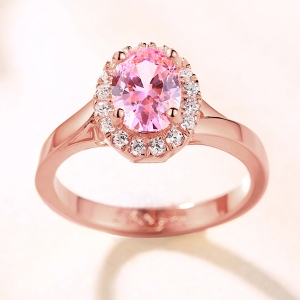 Engraved Stunning Oval Shaped Stone Halo Ring In Rose Gold
