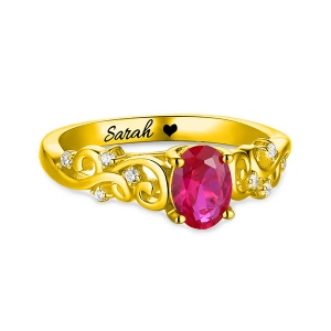 Personalized Oval Birthstone Vine Ring In Gold