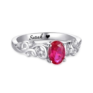 Personalized Oval Birthstone Vine Ring Sterling Silver