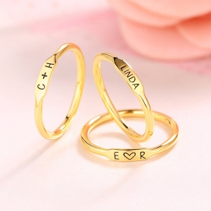 Personalized Sterling Silver Stackable Bar Rings In Gold