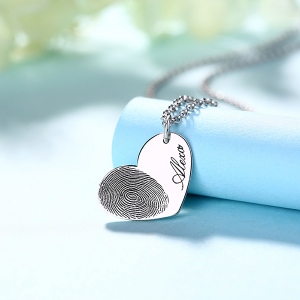 Personalized Fingerprint Heart Necklace With Name