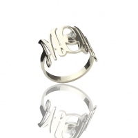 Custom Monogram Initial Birthstone Ring For Mom Sterling Silver