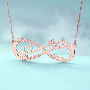 Infinity Necklace With 5 Names In Rose Gold