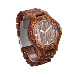 Personalized Engraved Wood Wrist Watch Men's Calendar Quartz