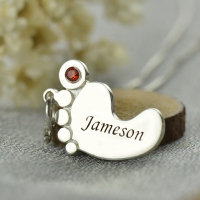 Personalized Mother's Baby Feet Name Necklace with Birthstone
