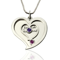 Personalized Couple's Birthstone Heart Name Necklace
