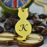 Personalized Gold Over Cat Initial Pendant Necklace