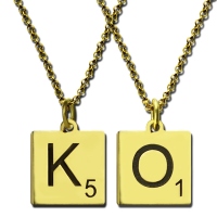 Engraved Scrabble Initial Letter Necklace 18k Gold Plated