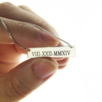 Personalized Weeding Date Bar Necklace Roman Numeral Bar Sterling Silver