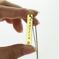 Personalized Name Tag Vertical Bar Necklace in Gold