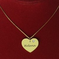 Simple Heart Necklace With Name & Birthstone 18k Gold Plated
