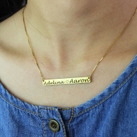 Gold Bar Lovers Necklace Engraved Double Names