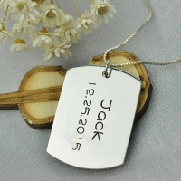 Personalized Dog Tag Pendant with Name and Birth Date Silver