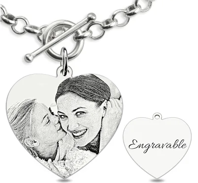 Benutzerdefiniertes Herz-Charm-Armband mit Fotogravur aus Sterlingsilber