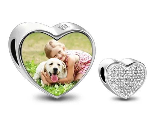 Kristall-Herz-Foto-Charm aus Sterlingsilber