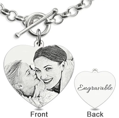 Personalisiertes Armband mit Herzanhänger und Fotogravur aus Sterlingsilber