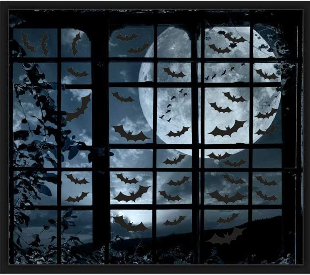 200 Stück Halloween-Fensteraufkleber mit Fledermaus-Motiv – Halloween-Party-Dekorationszubehör (10 Blatt)