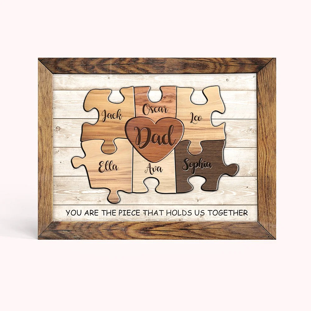 Personalisiertes rustikales Puzzleteil-Schild, Leinwanddrucke, Rahmen mit Namen, Geschenk für Papa, Mama