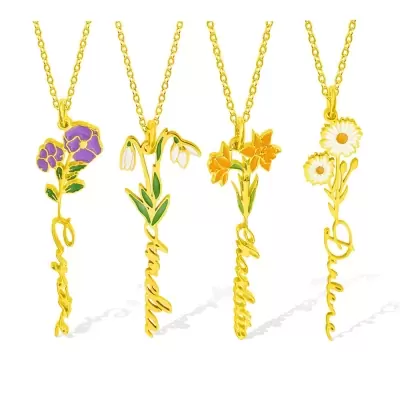 Personalisierte Geburtsblumen-Namenskette, Geburtstagsgeschenk, Namensanhänger-Schmuck für Frauen