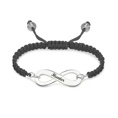 Kordelarmband mit graviertem Unendlichkeitssymbol aus Sterlingsilber