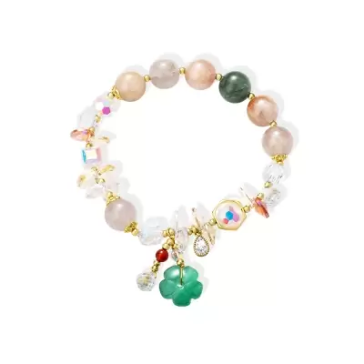 Zierliches Kristallarmband mit grünem Blumenjade-Glücksschmuck für Mama